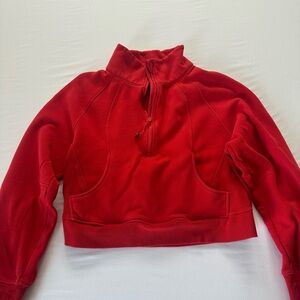 Cropped Red Half-Zip Mock Neck Sweatshirt